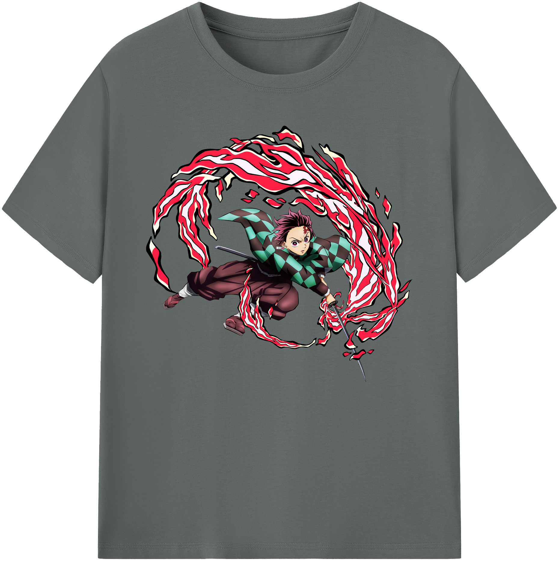 （画像用） 鬼滅の刃 竈門 炭治郎／かまど たんじろう Kamado Tanjirou 綿100％ メンズ半袖Tシャツ｜肌触りやわらか＆通気性